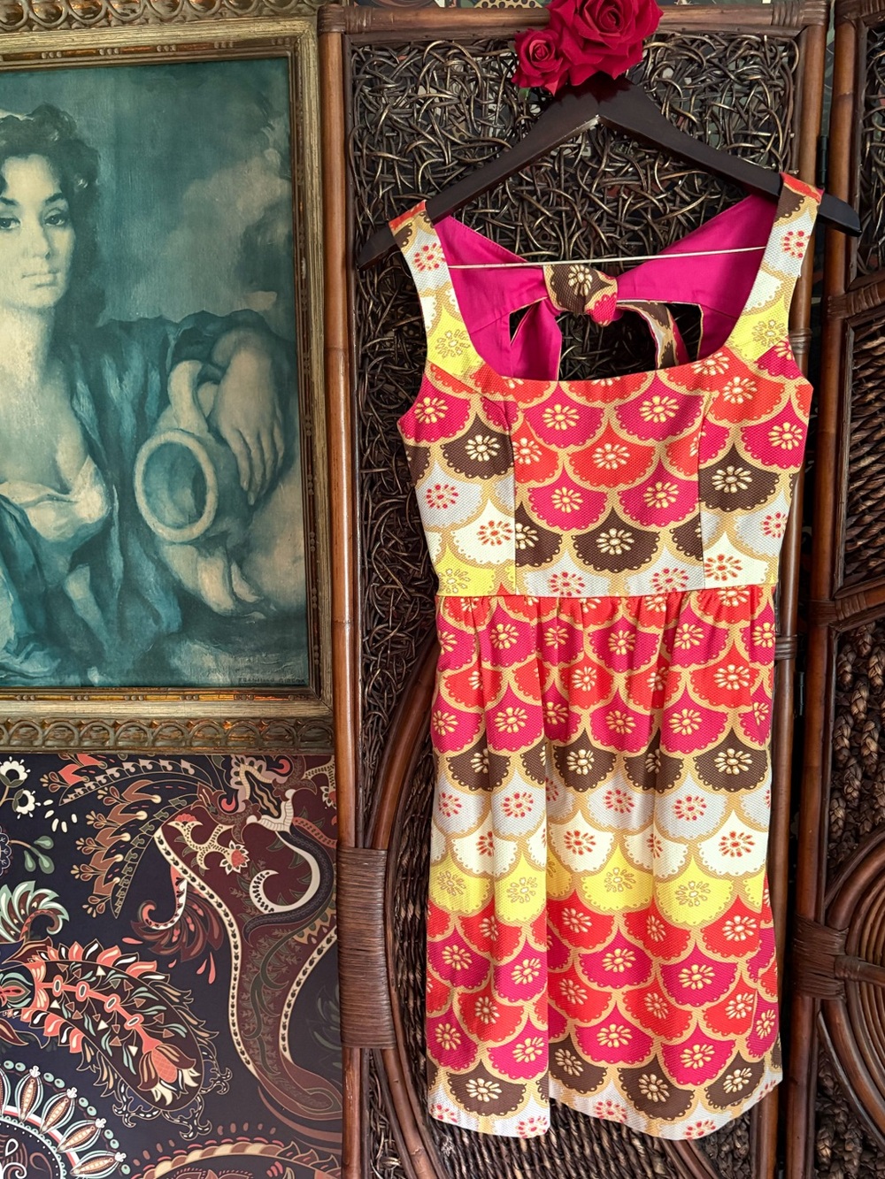 Judith March Early Y2K ModCloth Mod Halter Dress | 70s Floral Tie Back Small